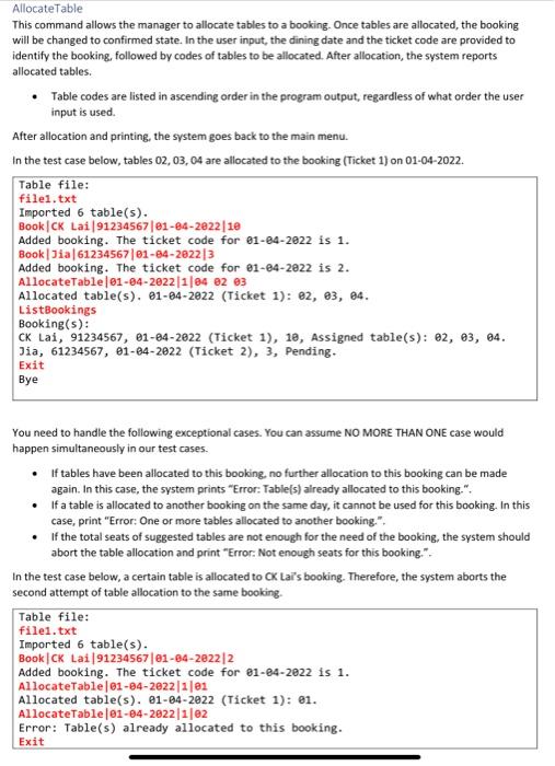 Solved write python code to to build a table booking system | Chegg.com