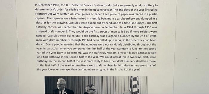 Solved In December 1969, the U.S. Selective Service System | Chegg.com