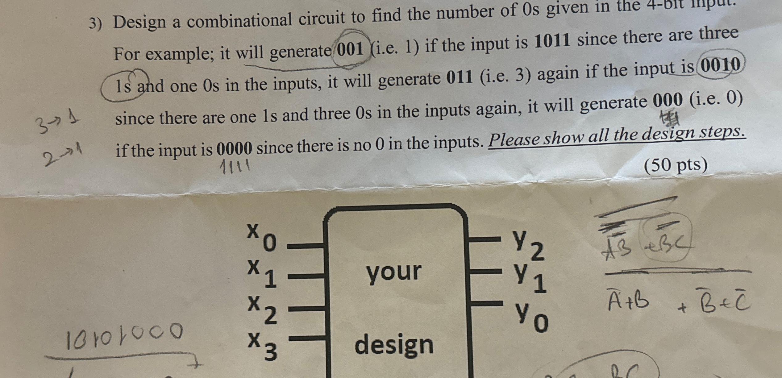 Solved Design A Combinational Circuit To Find The Number Of | Chegg.com