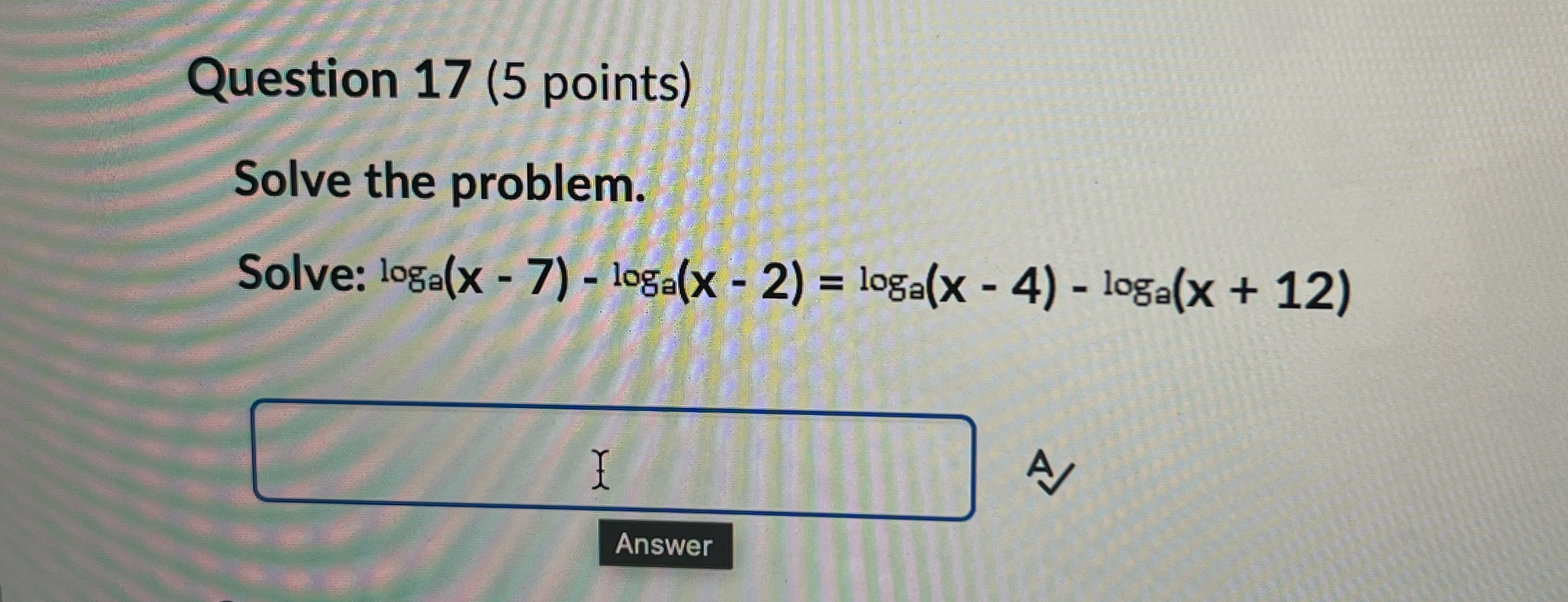 Solved Question 17 (5 ﻿points)Solve the problem.Solve: | Chegg.com