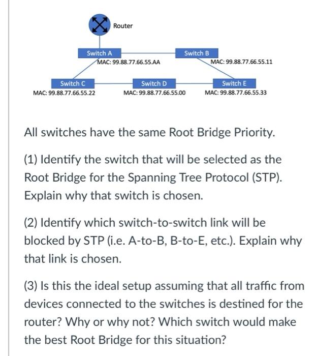 Solved Router Switch A MAC 99.88.77.66.55.AA Switch B MAC