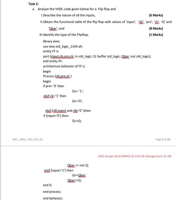 Solved Task 2: a. Analyze the VHDL code given below for a | Chegg.com