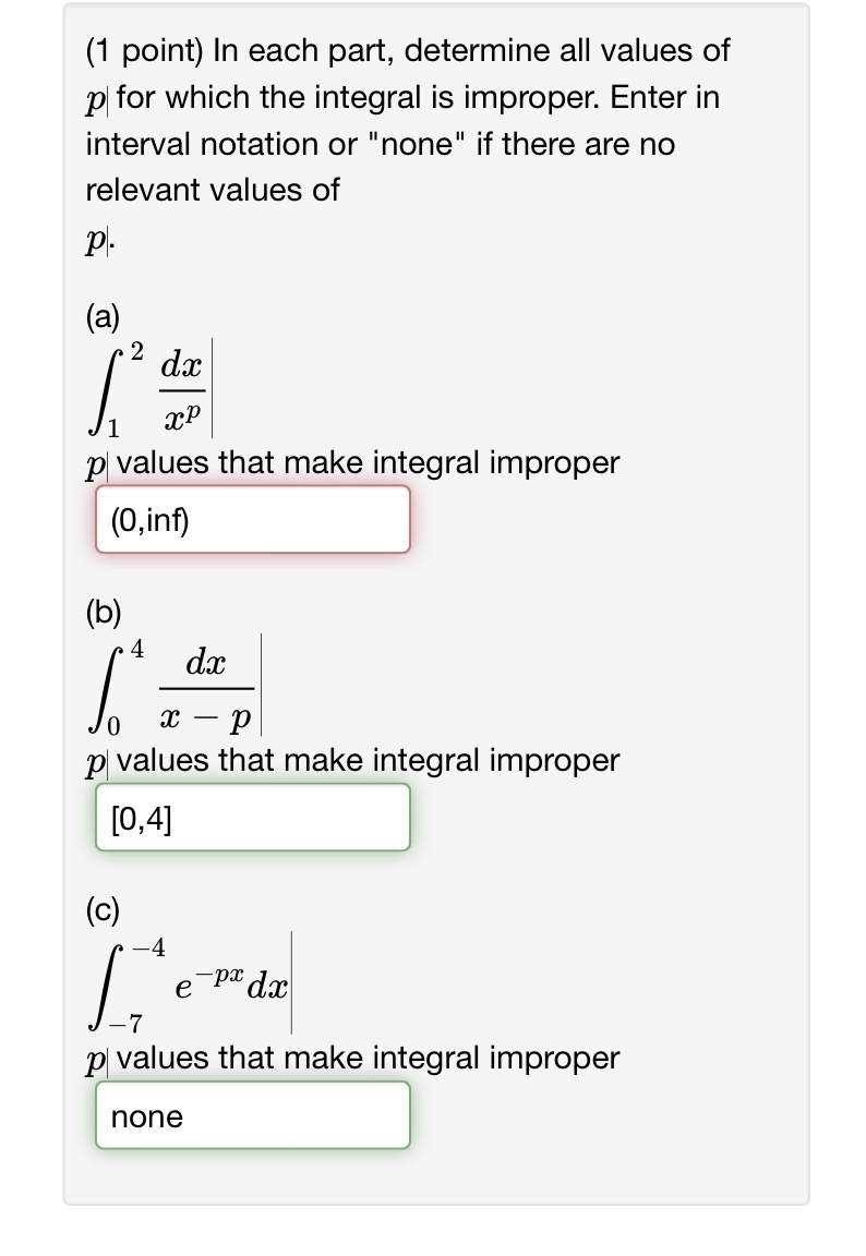 Solved (1 ﻿point) ﻿In each part, determine all values of | Chegg.com