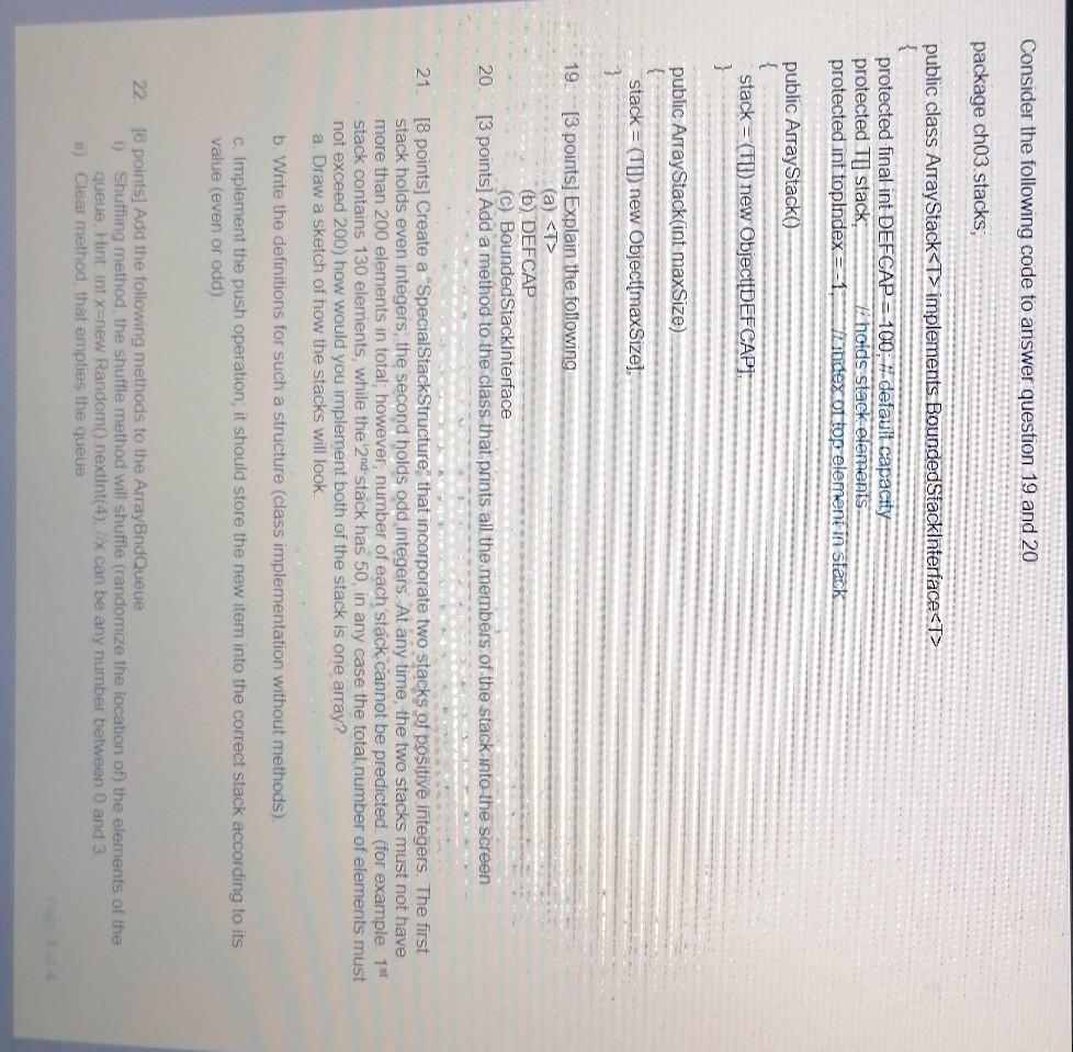 Consider the following code to answer question 19 and | Chegg.com