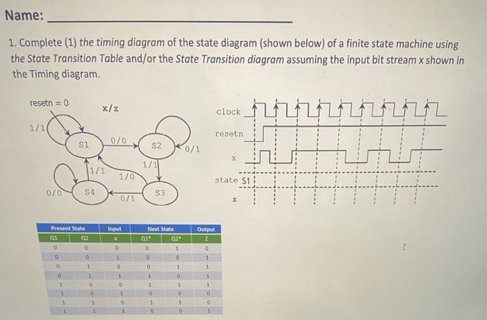 Solved 1. Complete (1) the timing diagram of the state | Chegg.com
