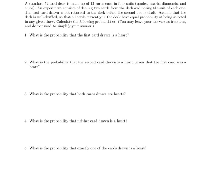 Solved A standard 52card deck is made up of 13 cards each