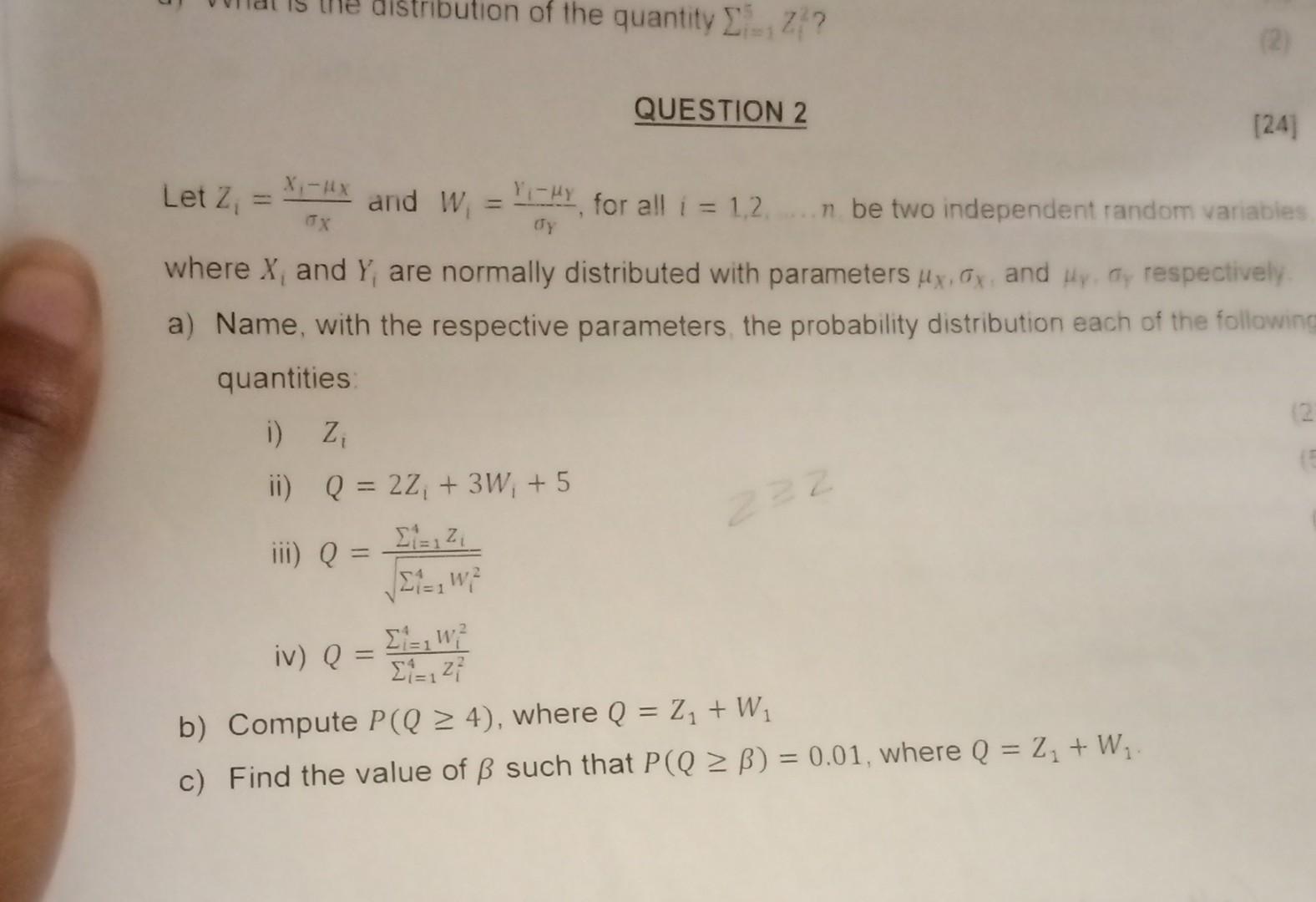 Solved QUESTION 2 [24] Let Zi=σXX1−μX and Wi=σYY1−μY, for | Chegg.com