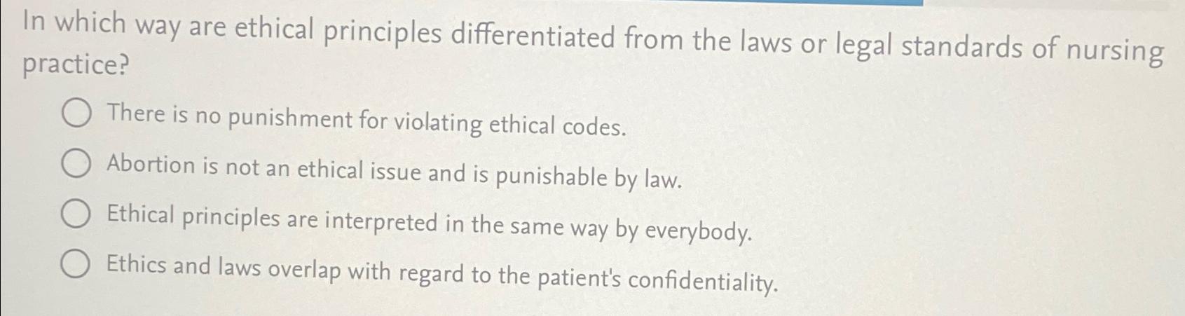 Solved In which way are ethical principles differentiated | Chegg.com