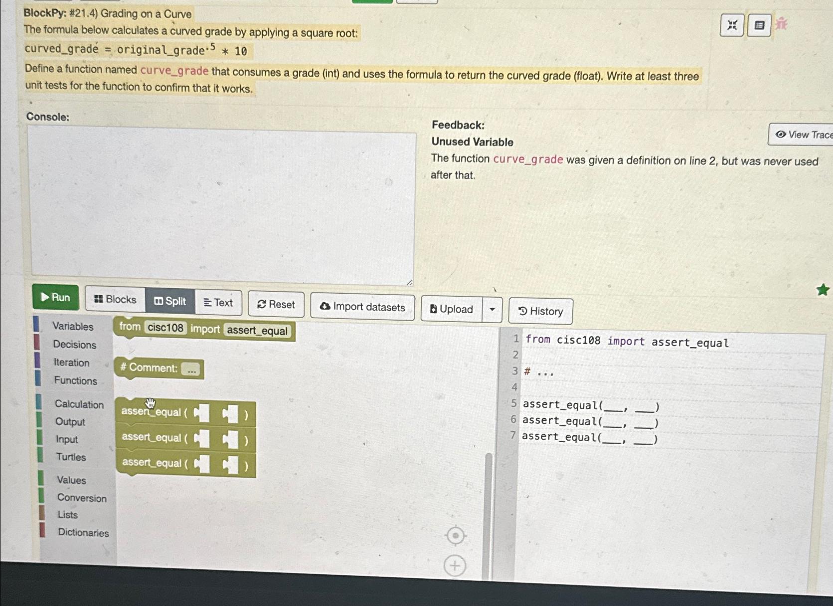 Solved BlockPy: #21.4) ﻿Grading on a CurveThe formula below | Chegg.com