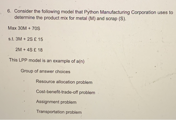 Solved 6. Consider the following model that Python | Chegg.com