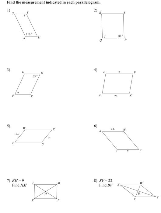 Solved Find the measurement indicated in each parallelogram. | Chegg.com