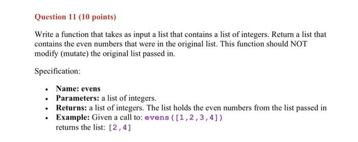 Solved Question 11 (10 points) Write a function that takes | Chegg.com