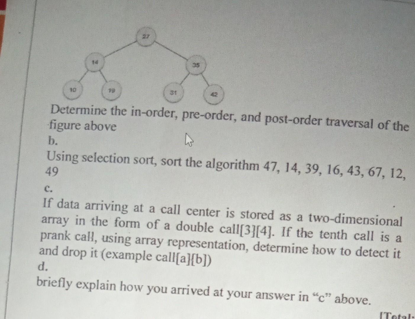 Solved Determine the in-order, pre-order, and post-order | Chegg.com
