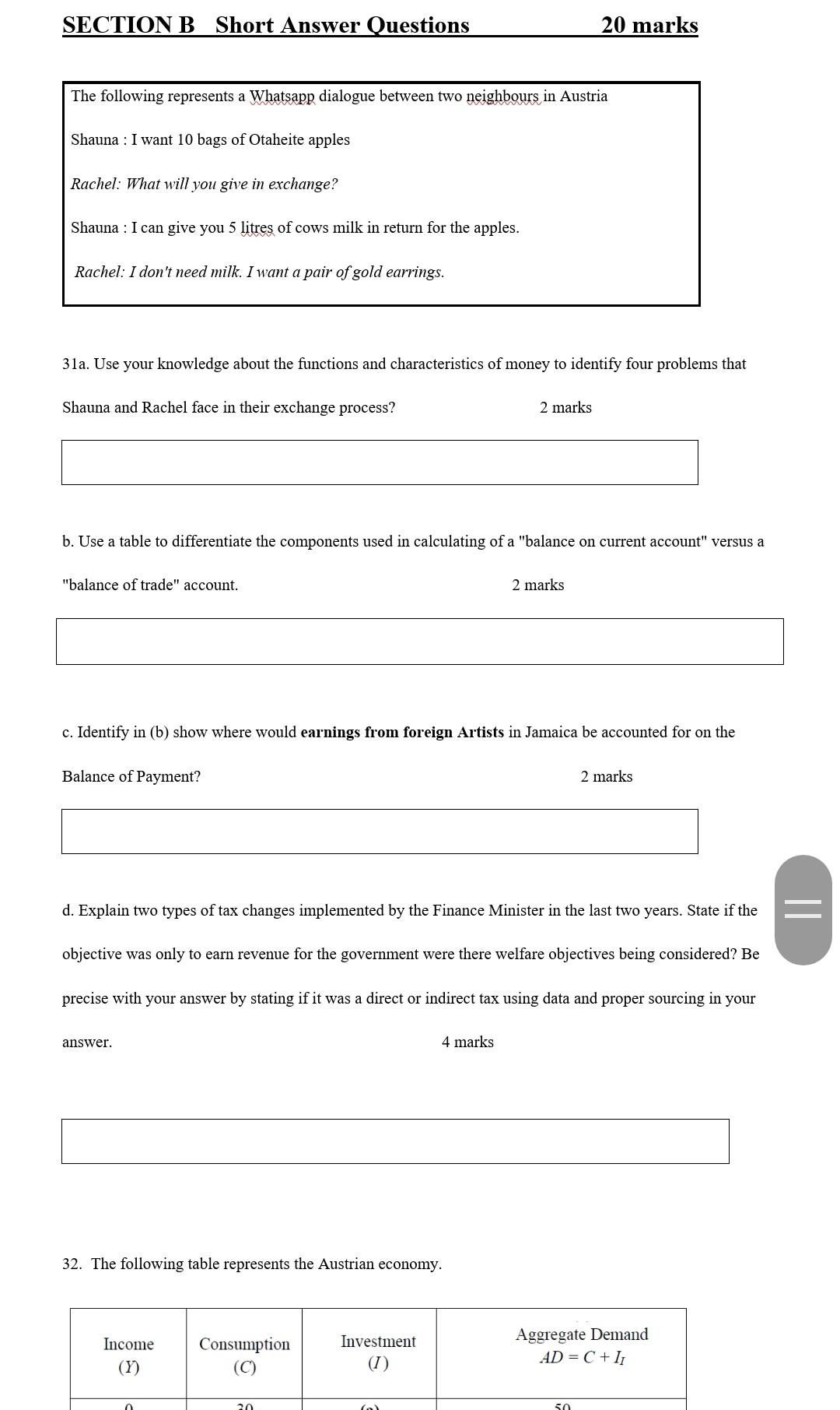 Solved SECTION B Short Answer Questions 20 marks The | Chegg.com