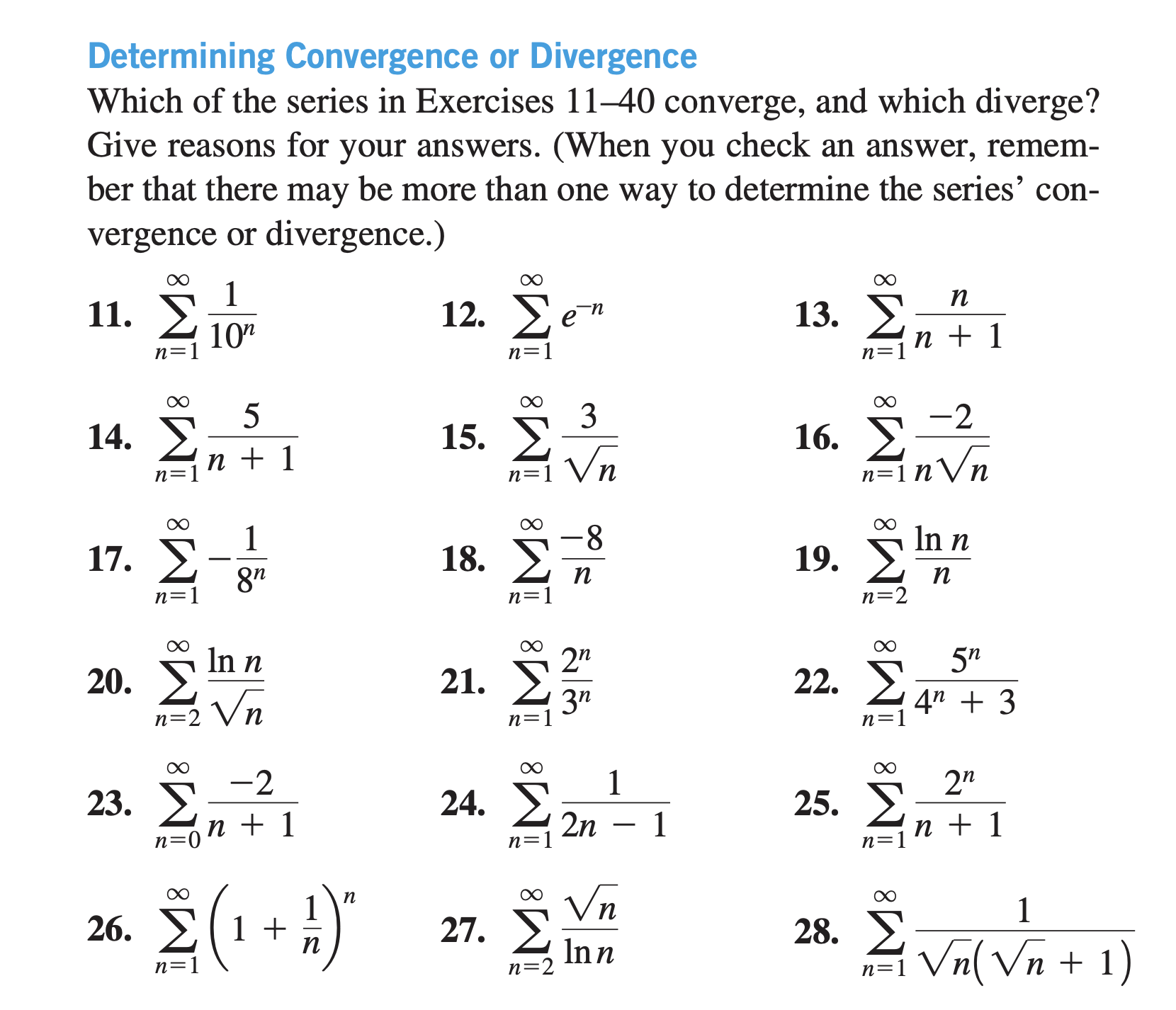 Solved Determining Convergence or ﻿DivergenceWhich of ﻿the | Chegg.com