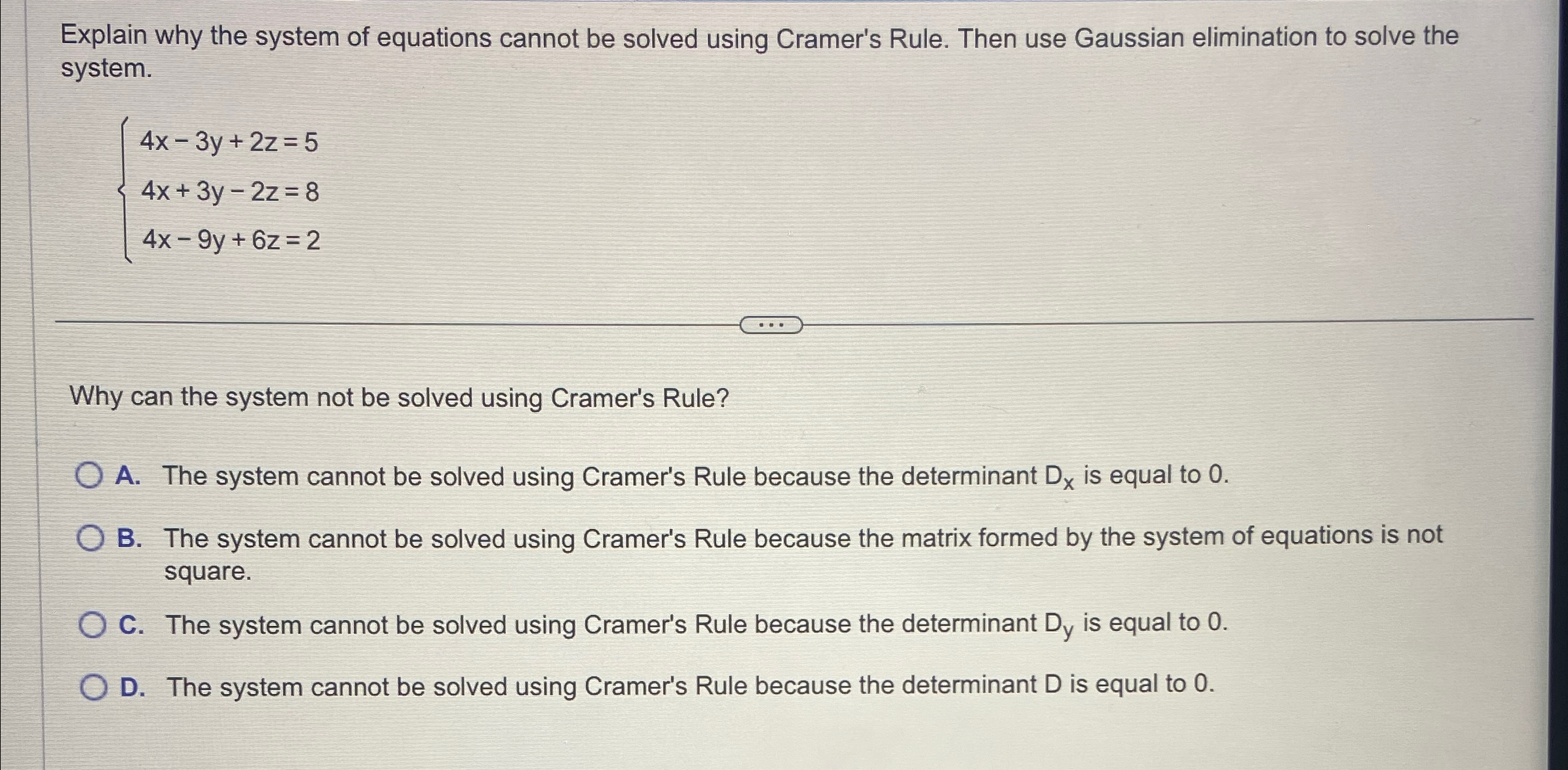 Explain why the system of equations cannot be solved | Chegg.com