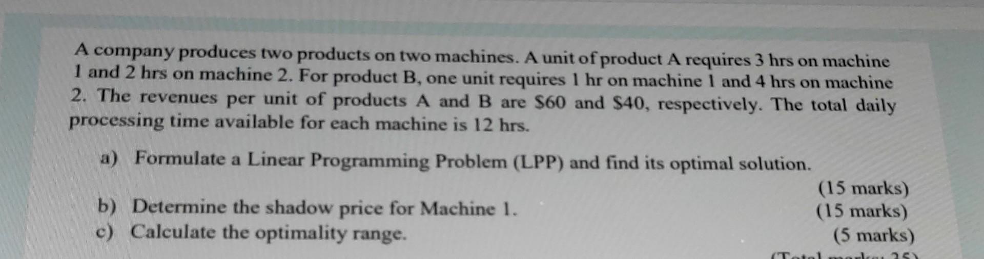 Solved A Company Produces Two Products On Two Machines. A | Chegg.com