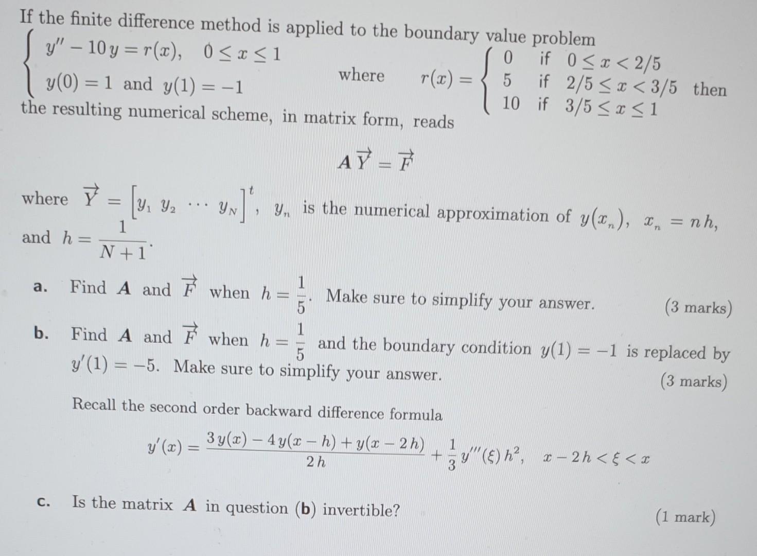 Solved If the finite difference method is applied to the | Chegg.com