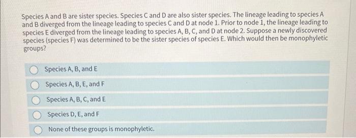 Solved Species A and B are sister species. Species C and D | Chegg.com