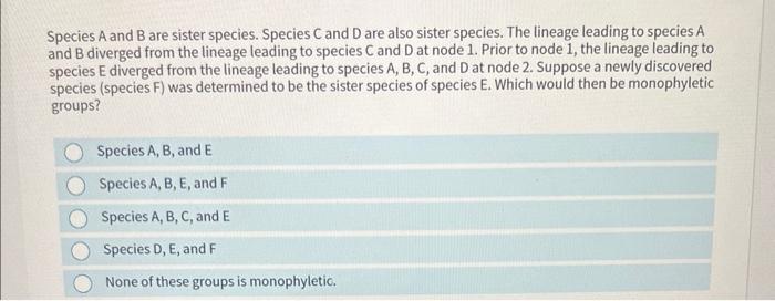 Solved Species A And B Are Sister Species. Species C And D | Chegg.com