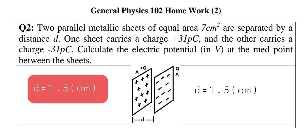 Solved General Physics 102 Home Work (2) Q2: Two parallel | Chegg.com
