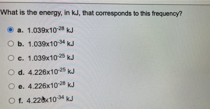 Solved What is the energy, in kj, that corresponds to this | Chegg.com