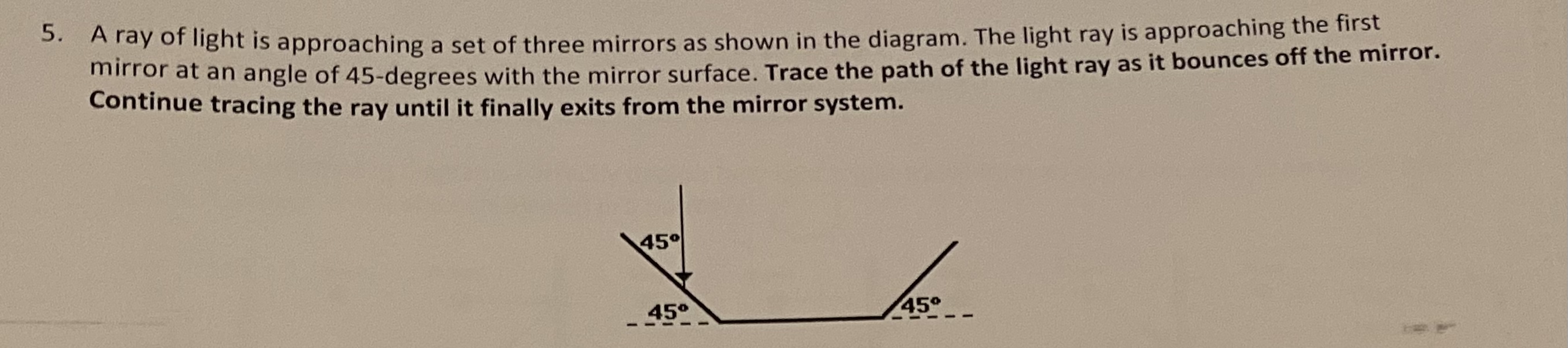 Solved A ray of light is approaching a set of three mirrors | Chegg.com