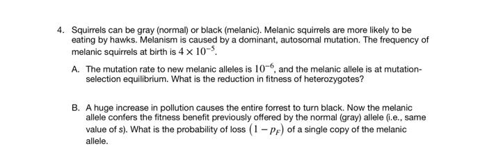 Solved 4. Squirrels can be gray (normal) or black (melanic). | Chegg.com