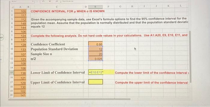 Solved given the accompanying sample data, use Excels | Chegg.com
