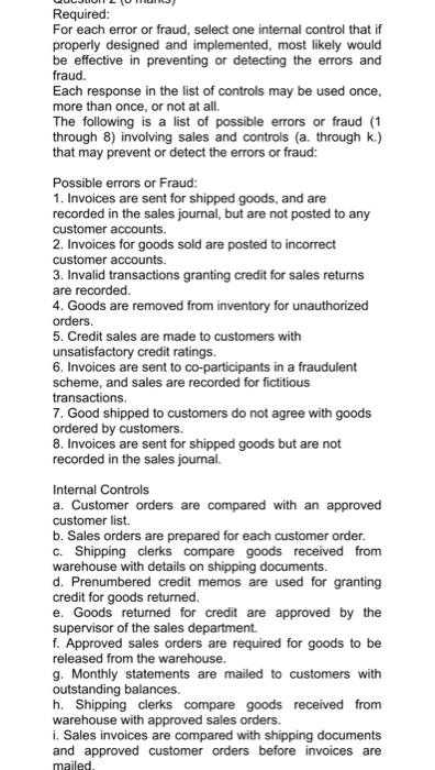 Solved Required: For each error or fraud, select one | Chegg.com