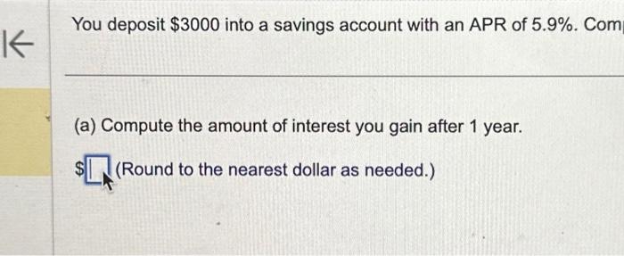Solved K You deposit $3000 into a savings account with an | Chegg.com
