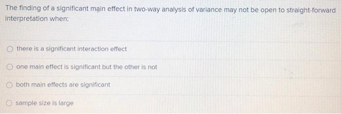 Solved The finding of a significant main effect in two-way | Chegg.com