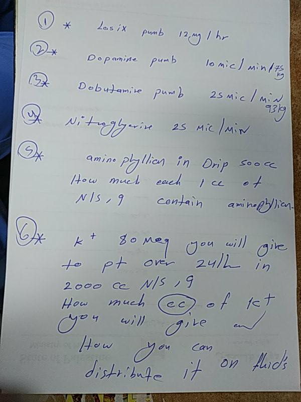 Las ix pumb b 12 mg Ihr Dopamine pumb Б lo miel minit Dobutamire pumb 25 mic / min 93kg Nitroglyerine 25 mic / min amino phyl