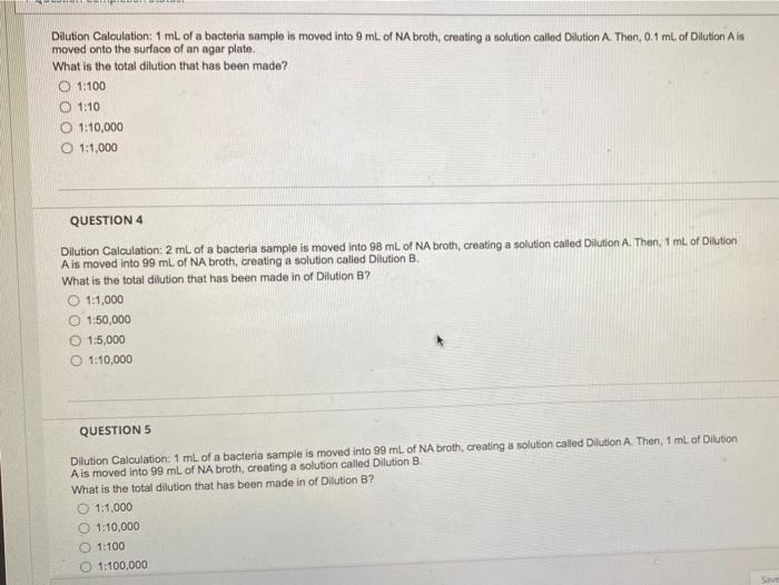 Solved Dilution Calculation: 1 mL of a bacteria sample is | Chegg.com