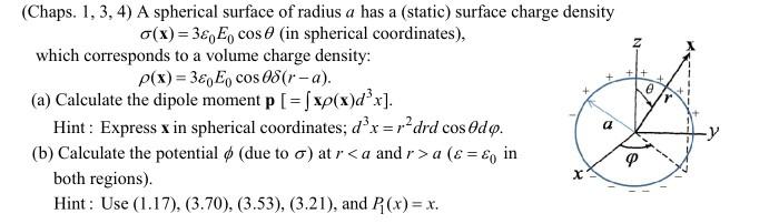 Solved Z @ (Chaps. 1, 3, 4) A spherical surface of radius a | Chegg.com