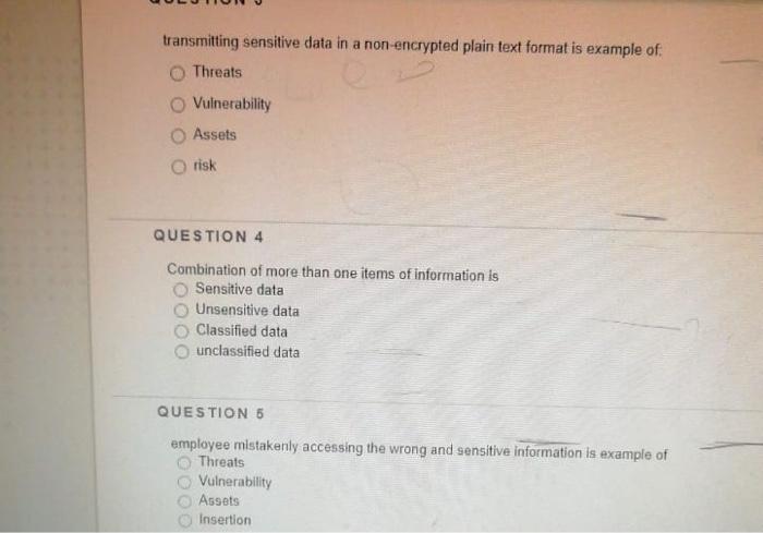 Solved transmitting sensitive data in a non-encrypted plain | Chegg.com