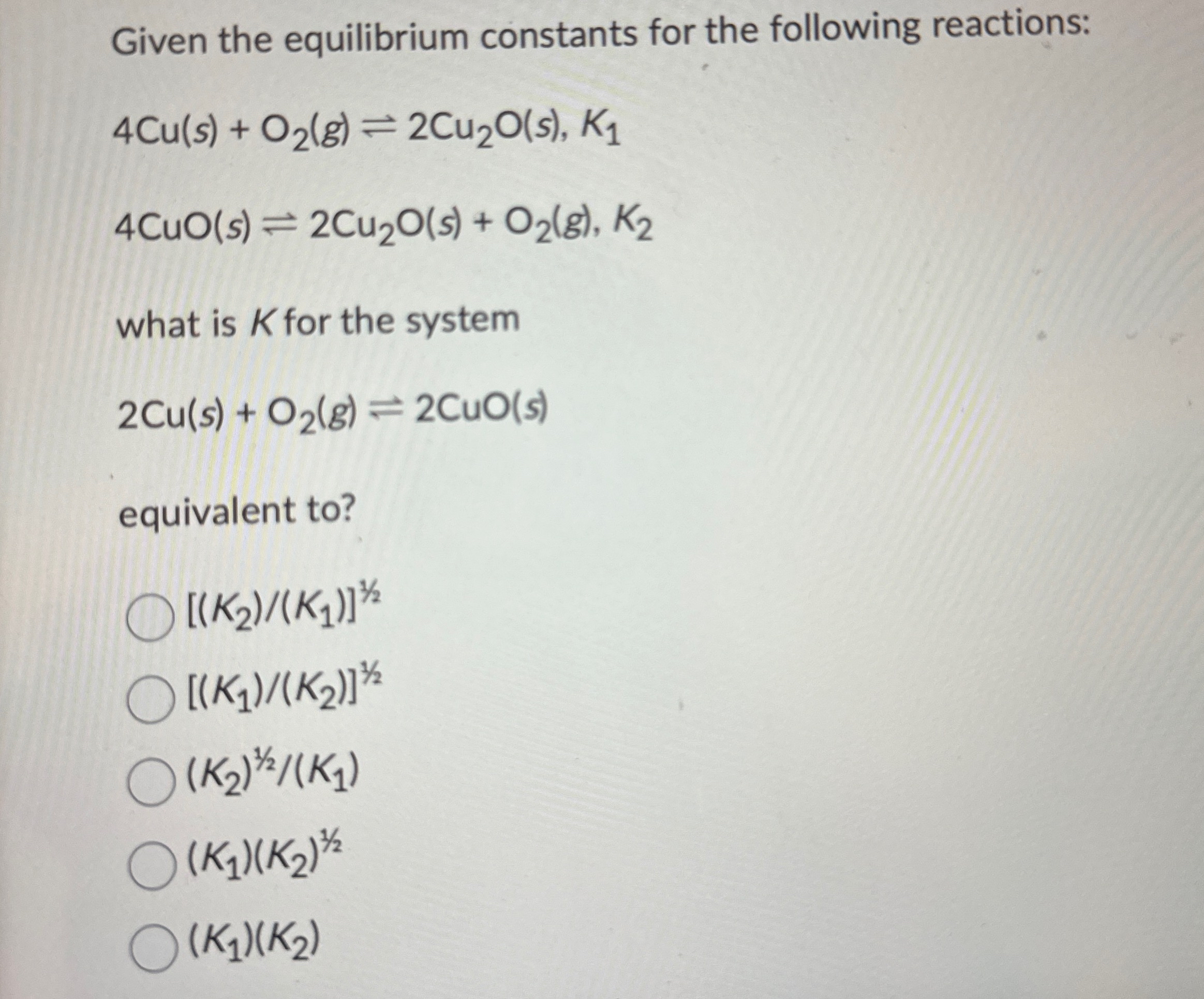 Solved Given the equilibrium constants for the following