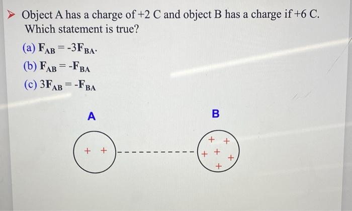 Solved Object A has a charge of +2C and object B has a | Chegg.com