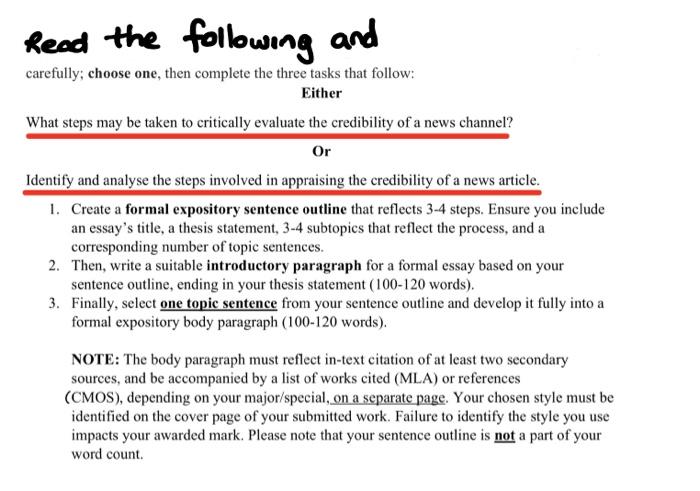 Read the following and carefully; choose one, then | Chegg.com