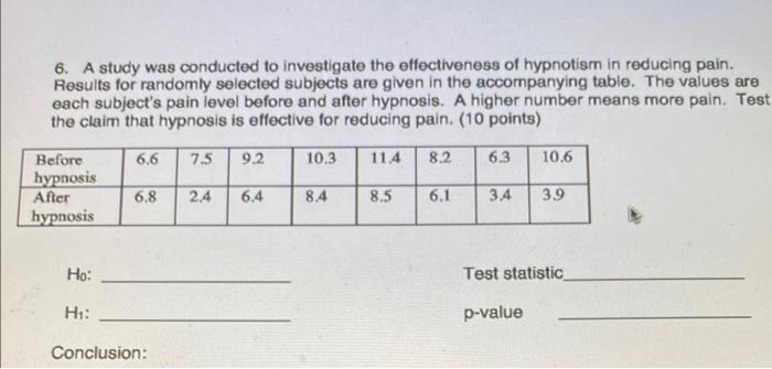 Solved 6. A study was conducted to investigate the | Chegg.com