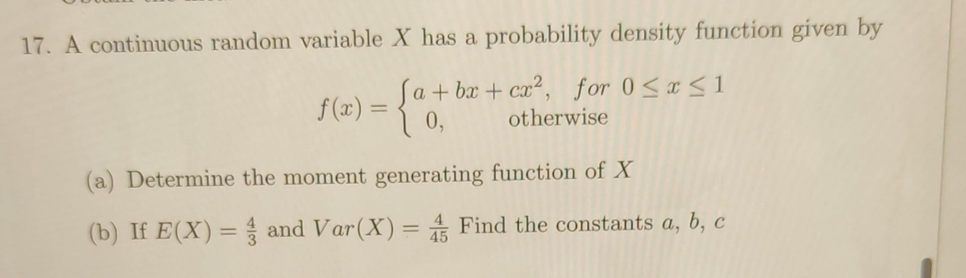 Solved 7. A Continuous Random Variable X Has A Probability | Chegg.com