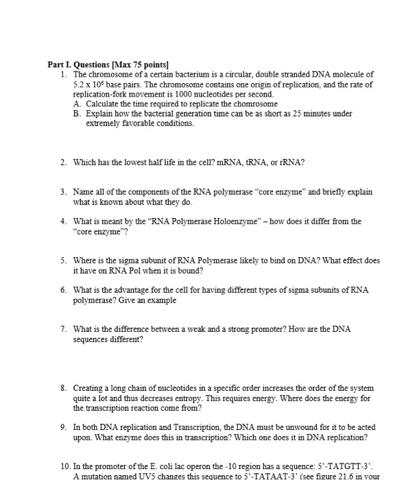 Solved Part I. Questions [Max 75 points) 1. The chromosome | Chegg.com