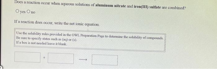 Solved Does a reaction occur when aqueous solutions of | Chegg.com