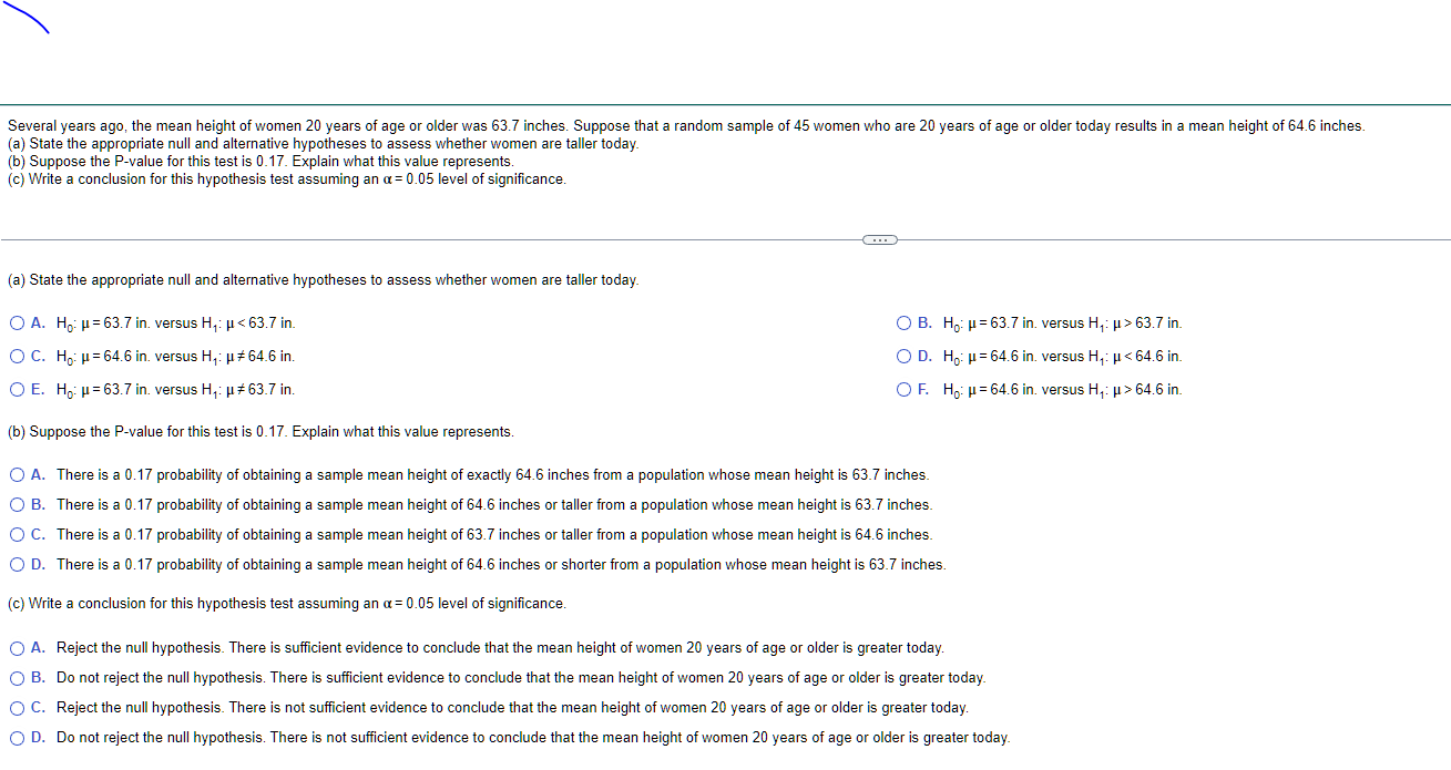 Solved Several Years Ago, The Mean Height Of Women 20 ﻿years | Chegg.com