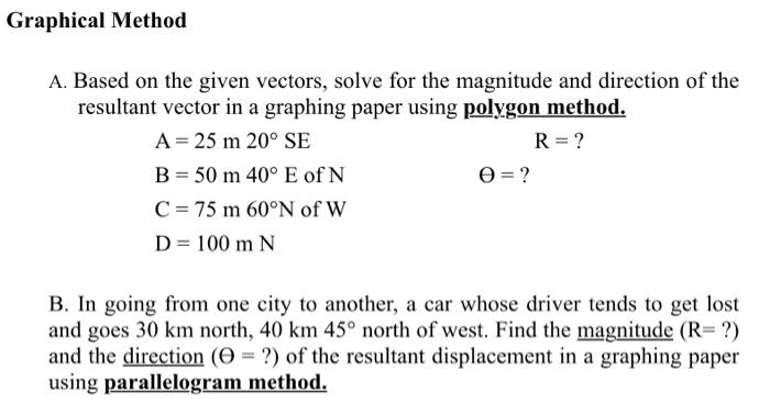 Solved Graphical Method A. Based on the given vectors, solve | Chegg.com