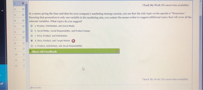 Solved 1. Check My Work (No more tries available) 2. In a | Chegg.com