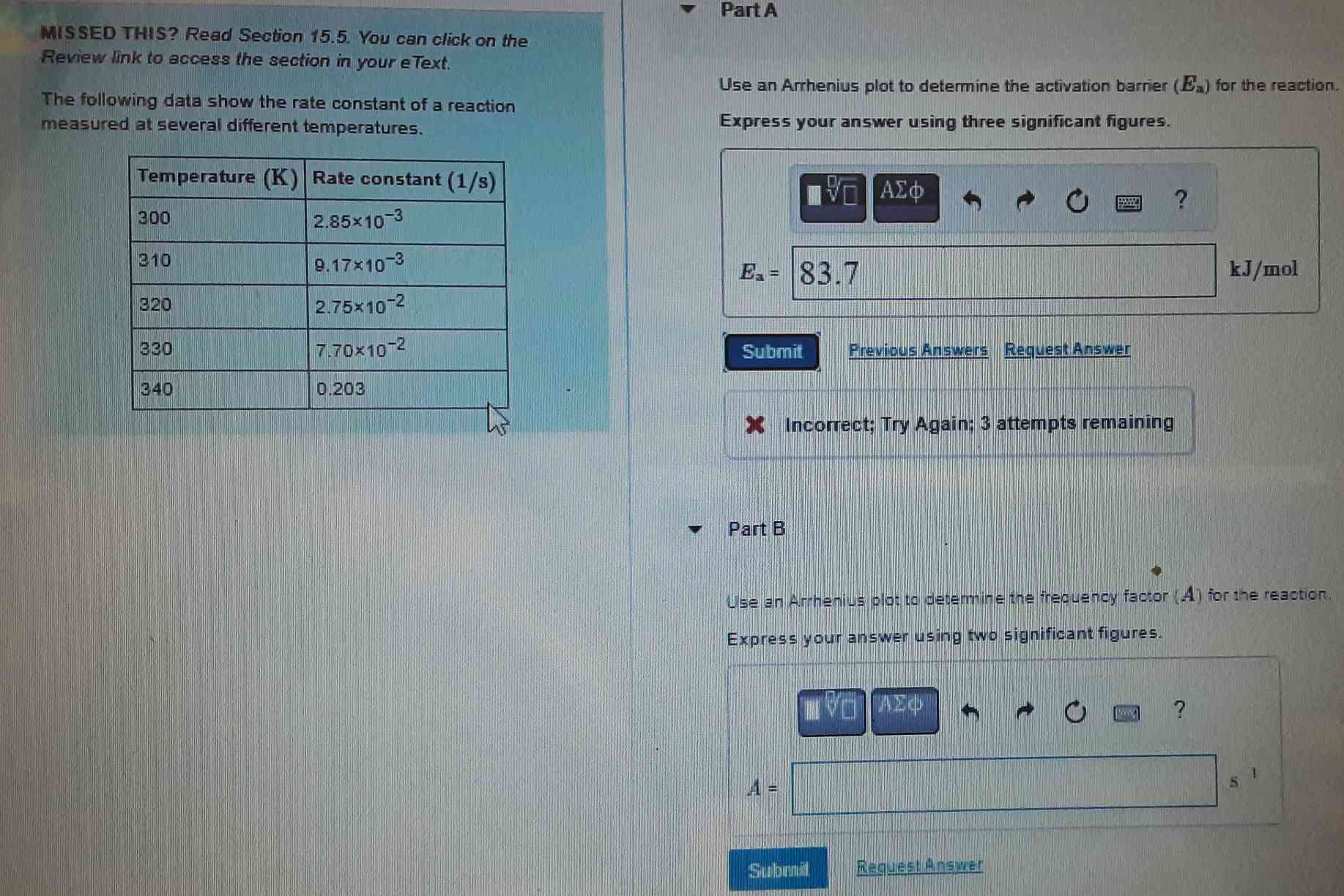 Solved The following data show the rate constant of a | Chegg.com