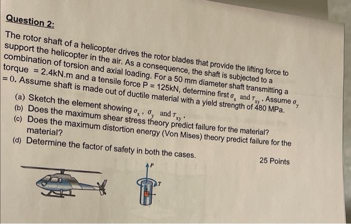 Solved Question 2: The rotor shaft of a helicopter drives | Chegg.com