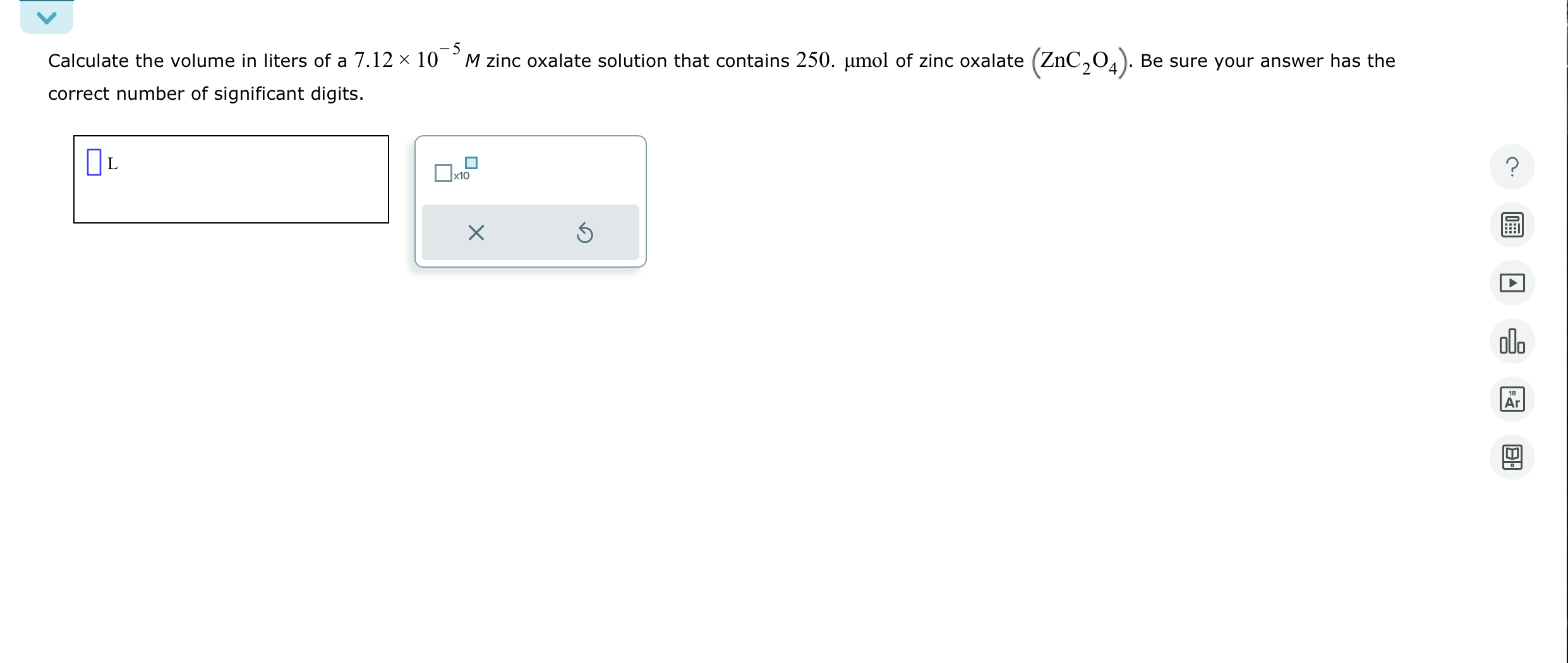 Solved Calculate The Volume In Liters Of A 7 12×10 5m ﻿zinc