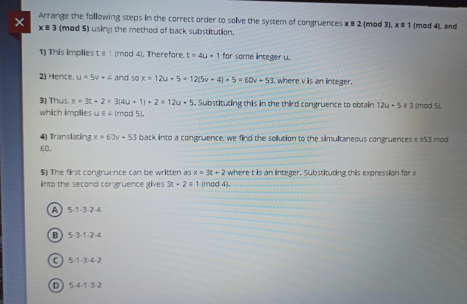 Solved X Arrange the following steps in the correct order to | Chegg.com